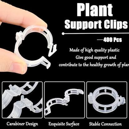 Anyumocz 400 Pcs Plant Support Clips, Snap-On Trellis Clips for Climbing Plants, Tomato & Grape Vine Support, 1" Inner Diameter Plastic Garden Clips to Grow Upright (White)