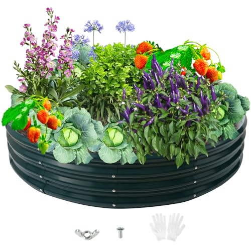 Durable Round Steel Raised Garden Bed Painted for Planting Vegetable/Herbs/Flowers/Trees at Backyard/Garden,or Baby Chicken,Christmas Tree Fence (Dark Green, 60 in Diameter x 12 in high) - color: Dark Green, size: 60 inches diameter x 12 inches high