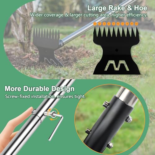 Larger Weed Puller Tool with Long Handle, 2-in-1 Heavy Duty Weed Rake & Hoe