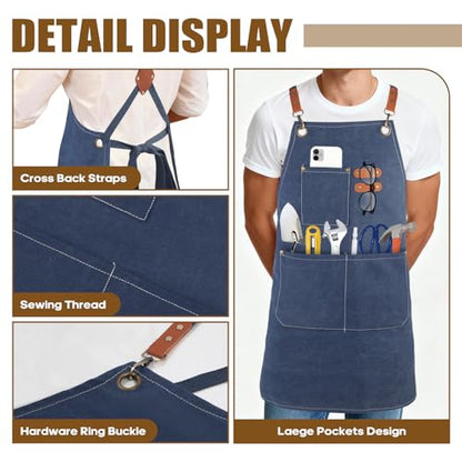 Aprons For Women Men With Large Pockets, Waterproof Cotton Chef Aprons For Cooking Server Grilling Bbq Kitchen - color: Dark Blue