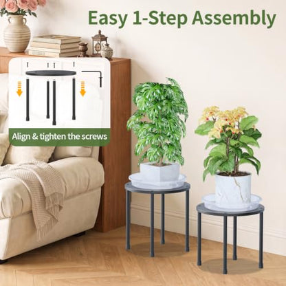LASZOLA 5Pcs Metal Short Plant Stand Indoor Outdoor with Saucers, Small - color: Black with Saucers