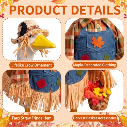 Fall Scarecrow Porch Goose Outfits Fits 23" Yard Outdoor Patio Goose Statue - color: Scarecrow