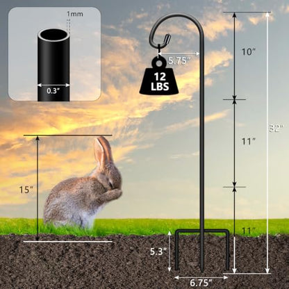 Gtongoko 32 Inch Shepherd Hooks for Outdoor 4 Pack, Adjustable Garden Hooks for Hanging Plants, Lanterns, Solar Lights, Mason Jars & Wedding Decor, Matte Black Decorative Shepherd’s Hooks