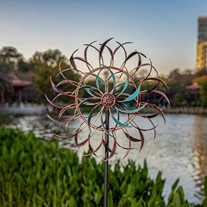 VEWOGARDEN Large Outdoor Metal Wind Spinners, 360 Degrees Swivel Wind Sculpture Yard Art Decor for Patio, Lawn & Garden 66 * 15.8 Inches - size: 16 Inch(Antique Bronze & Turquoise)