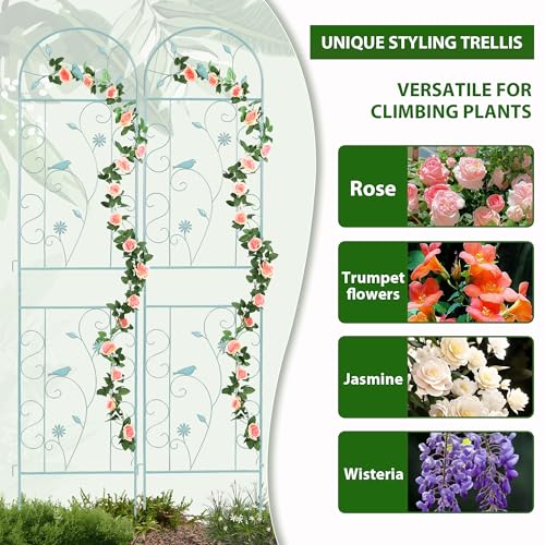 2 Pack 86.5" x 19.7" Metal Garden Trellis for Climbing Plants, Green - color: 2 Pack - Arched - 86.5" x 19.7"-Green