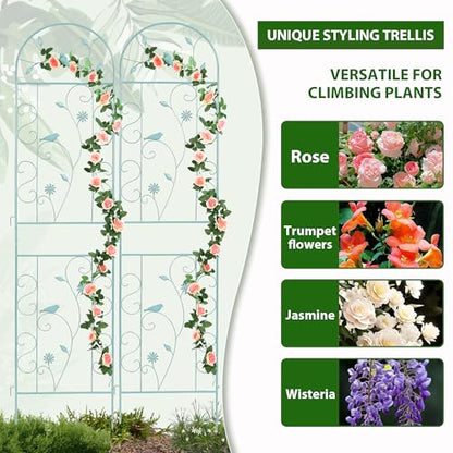 2 Pack 86.5" x 19.7" Metal Garden Trellis for Climbing Plants, Green - color: 2 Pack - Arched - 86.5" x 19.7"-Green