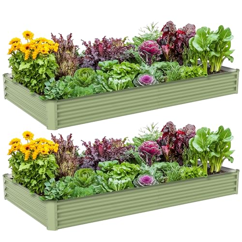 2PCS 8x4x1FT Galvanized Raised Garden Bed, Galvanized Planter Raised Garden Boxes Outdoor, Large Metal Raised Garden Beds for Vegetables-Green - color: Green, size: 8x4x1(2PCS)