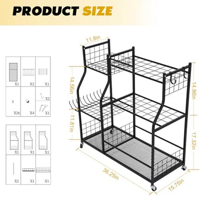 Garden Tool Organizer Rolling Cart Large Capacity Rust-Resistant Tool Cart