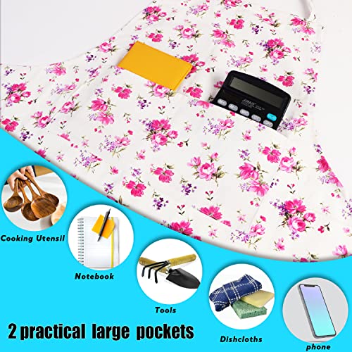 LOLOMLO Oversize Canvas Cotton Apron, Extra Large Aprons with Long Strap, Adjustable Neck Tear Resistant Plus Size aprons - color: Pink Flower