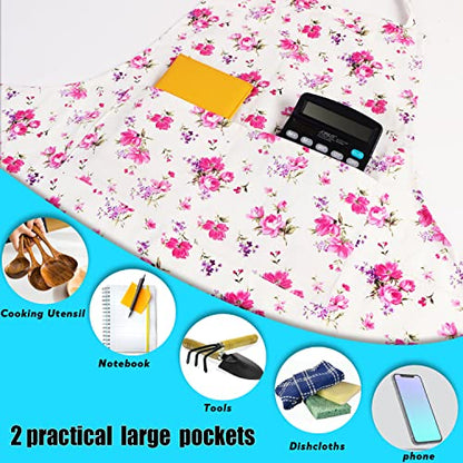 LOLOMLO Oversize Canvas Cotton Apron, Extra Large Aprons with Long Strap, Adjustable Neck Tear Resistant Plus Size aprons - color: Pink Flower