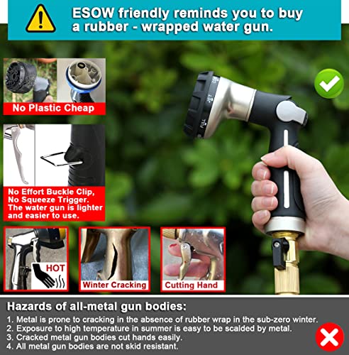 ESOW Garden Hose Nozzle Sprayer, Heavy Duty Metal, 8 Spray Patterns