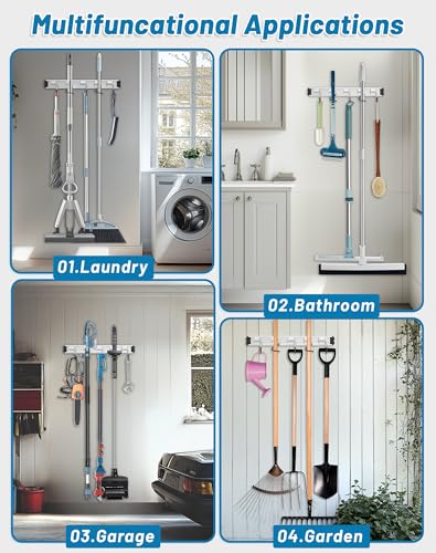 Mop and Broom Holder Wall Mount Garden Tool Rack Organizer - color: Black, size: 1 Pack 5 Hooks