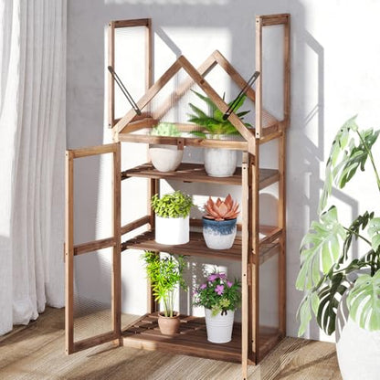 Happygrill Cold Frame, Mini Wooden Green House w/Transparent Openable Roof
