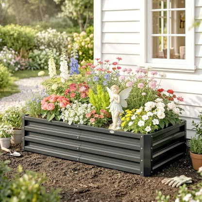 Outsunny 4' x 2' x 1' Galvanized Raised Garden Bed, Gray - color: Gray, size: 4' x 2' x 1'