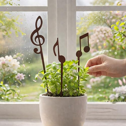 Metal Garden Decor Music Note Plant Stake Set for Flower Pots, Steel