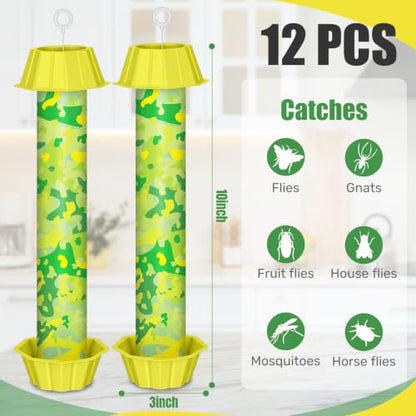 Qualirey 12 Pcs Sticky Fly Trap Fly Stick with Hook, Green Camouflage - style: Green Camouflage