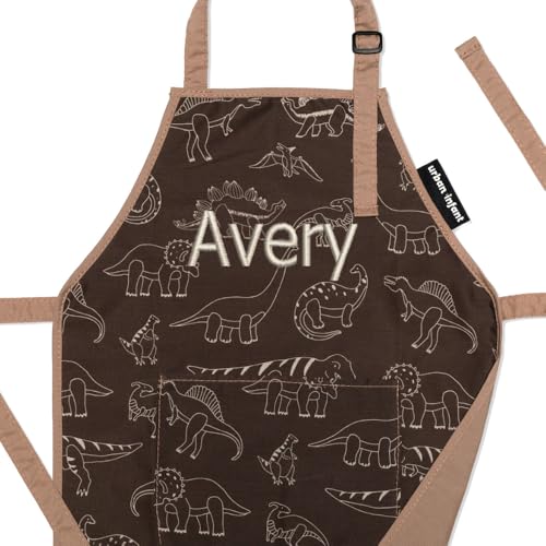 Urban Infant Little Helper Cooking Apron for Toddlers, Kids, Children - color: Dinosaurs, size: Medium (6 - 12 yrs), style: Personalized