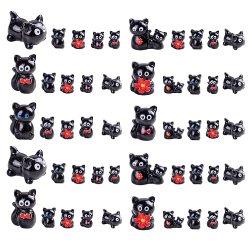 36 pcs Mini Resin Black Cats Variety Tiny Animals Figures Miniature Little Small Cat Figurines Bulk for Micro Fairy Garden Landscape Accessories Hide Crafts Decor Aquarium - color: Black Cats-36p