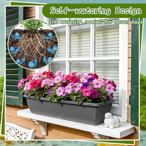 8 Pcs 24 Inch Plastic Window Boxes Planters, Gray - color: Gray