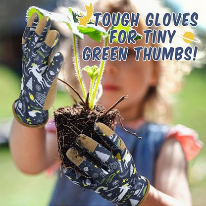 HANDLANDY Kids Leather Gardening Gloves, Kid Work Gloves, Blue, L - color: Blue (1 Pair), size: Large (Age 8-9)