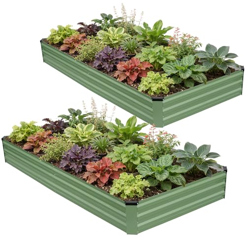 G GOOD GAIN 2Pcs Galvanized Raised Garden Bed 8x4x1ft for Herbs, OliveGreen - color: Olive Green