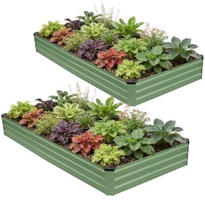 G GOOD GAIN 2Pcs Galvanized Raised Garden Bed 8x4x1ft for Herbs, OliveGreen - color: Olive Green