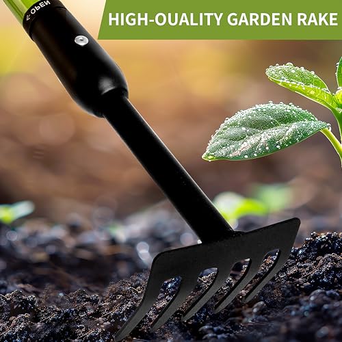 Telescopic Garden Rake, 27-40" Adjustable Hand Rake with 5 Metal Tines