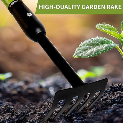 Telescopic Garden Rake, 27-40" Adjustable Hand Rake with 5 Metal Tines