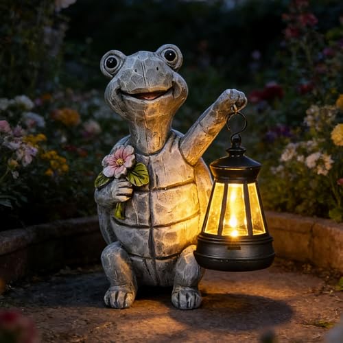 Solar Garden Outdoor Statues Turtle with Lights Resin Statue with Solar Lantern, Decorative Lawn(Turtle 2) - style: Turtle 2