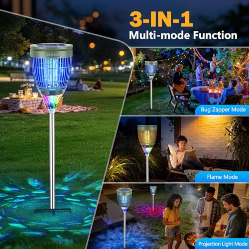 All‑in‑1 Solar Bug Zapper Outdoor, Electric Mosquito Killer Insect Trap - color: Green