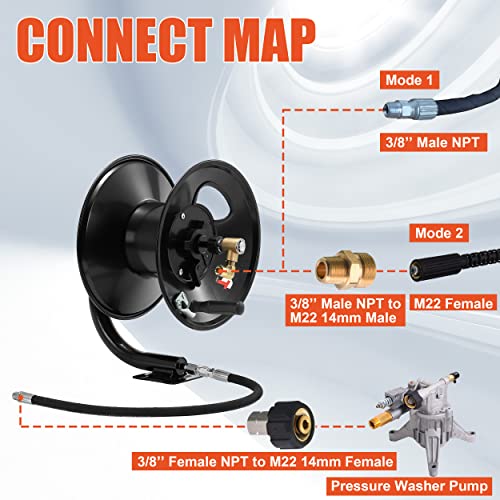Tool Daily Pressure Washer Hose Reel 100FT x 3/8" / 150FT x 1/4" for Water - size: 100 FT