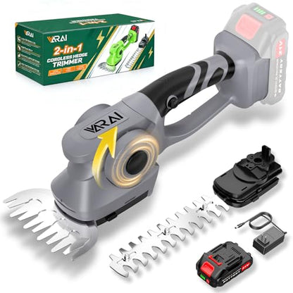 2-in-1 600W 21V Cordless Hedge Trimmer, Gray