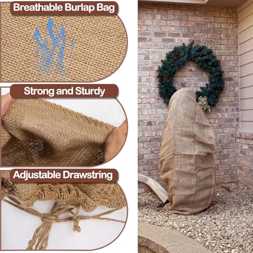 Winter Burlap Plant Cover Bag, Large Burlap Bags with Drawstring, Reusable Jute Sack,Frost Cloth Cold Freeze Protection Cover Bags Tree Freeze Blanket for Outdoor Plants, Shrubs, Bushes(32x47") - size: 32x47"