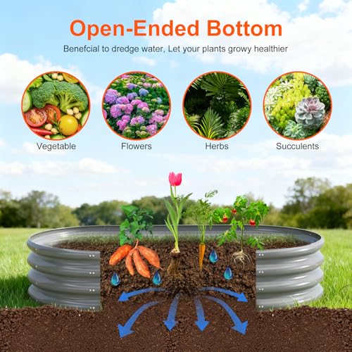 Rakukiri Raised Garden Bed Outdoor, GRS Certified Recycled Metal Planter Box 2 Sets, 4FT Galvanized Oval Herb Garden Kit, Bottomless Large Garden Beds for Vegetables Flowers, Rust-Resistant Gray - color: Gray