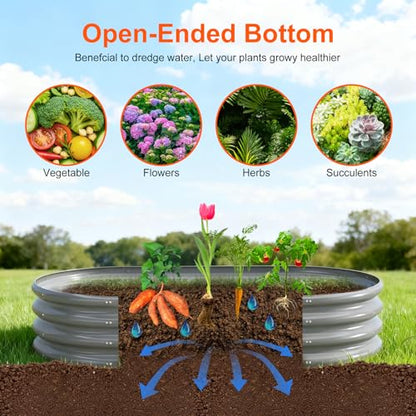 Rakukiri Raised Garden Bed Outdoor, GRS Certified Recycled Metal Planter Box 2 Sets, 4FT Galvanized Oval Herb Garden Kit, Bottomless Large Garden Beds for Vegetables Flowers, Rust-Resistant Gray - color: Gray