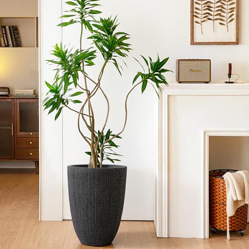 19" Black Concrete-Look Resin Tall Planters with Fluted Texture - color: 19"h-mediterranean Black