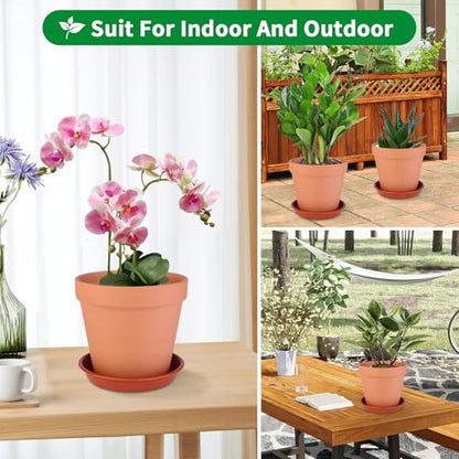 6 Pack 6 Inch Terracotta & Clay Pots with Saucer for Plants