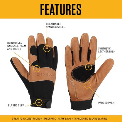 Carhartt Men's High Dexterity Reinforced Secure Cuff Glove - color: Black Barley, size: Large