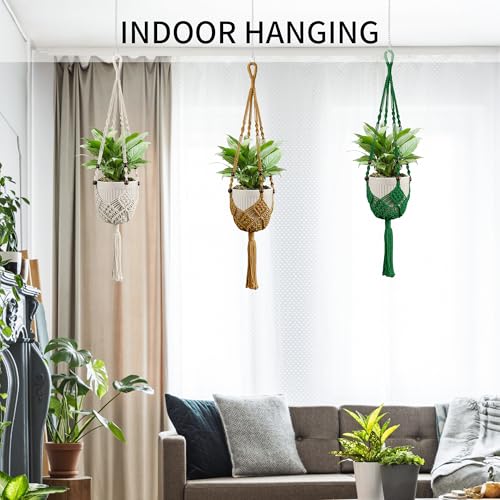Macrame Plant Hanger - Fits 3-6 Inch Pots, Set of 2, Green - color: 35+35in Green
