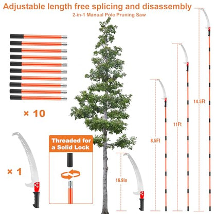 14.5FT Pole Saw for Tree Trimming Extendable Pruning Saw Trimmer