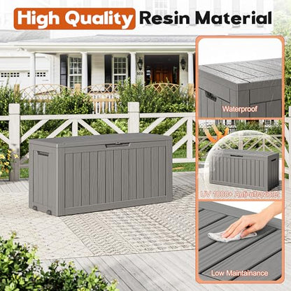 Outdoor Deck Storage Castored Box,Waterproof,Grey,85 Gallon - color: Striped Gray, style: 85 Gallon