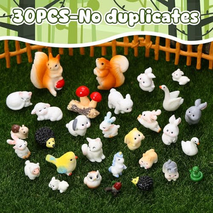 30 Pcs Mini Resin Animals Tiny Forest Animal Figurines to Hide