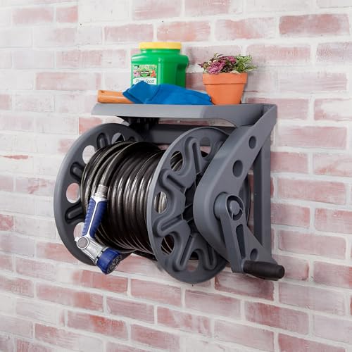 Liberty Garden Products Basics 512 Wall Mounted Hose Reel with Shelf Gray