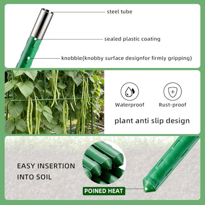 Garden Stakes 58inch (Approx 5FT) 100 Pack Tomato Stakes, Sturdy Tomato Stakes Plastic Coated Metal Plant Supports Plant Support Sticks for Gardening (5FT-100 Pack)