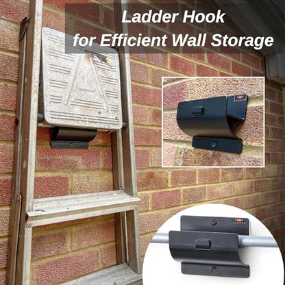 Ladder Hanger Set of 4 for Garage Wall - Black Heavy Duty Utility Hook - color: Black, size: Pack of 4 Hooks