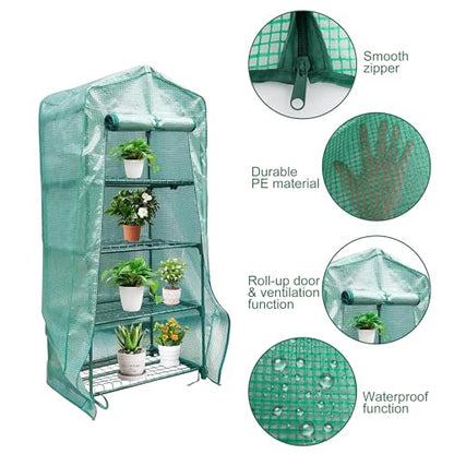4 Tier Greenhouse Replacement Cover with Roll-Up Zipper Door
