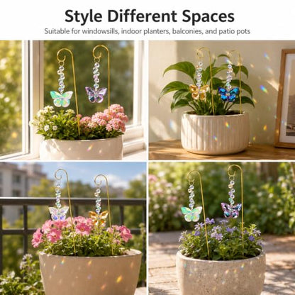 6 Pcs Butterfly Crystal Suncatcher Garden Stakes