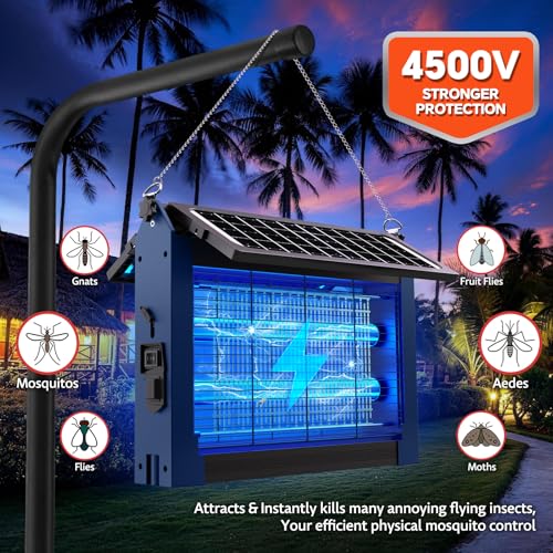 Solar Bug Zapper with Dual Panels, 4500V Waterproof Mosquito Zapper Outdoor - color: Blue