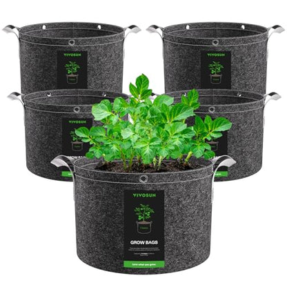 VIVOSUN 5-Pack 7 Gallon 500G Fabric Grow Bags with Strap Handles - size: 7 Gal
