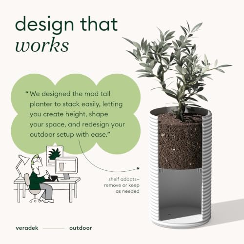 Veradek Mod Series Tall Planter - Tall Outdoor Planter with Shelf - color: White, size: 25 inch